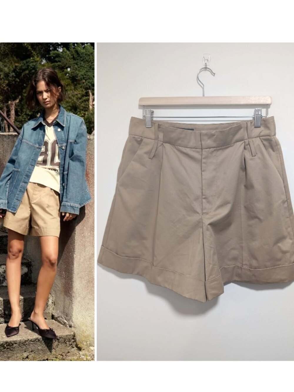 Zara | High-Waisted Cotton Bermuda Shorts In Camel